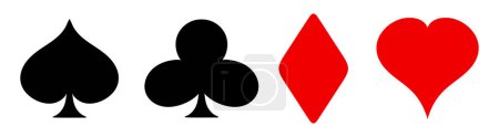 Illustration for Set of multicolored card suits icon. Money, poker, game, excitement, ace, deck, suit, loss, winning, trick, back of cards. Vector icon for business and advertising - Royalty Free Image