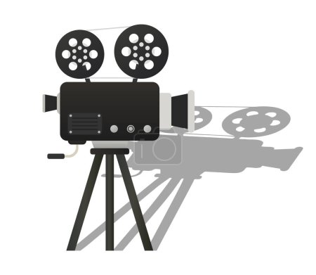 Illustration for Movie camera with shadow on white background illustration. Video, shooting, photo, lens, cameraman. Vector icon for business and advertising - Royalty Free Image
