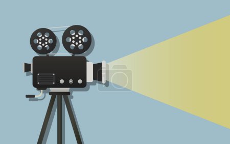 Illustration for Turned on movie camera illustration. Video, shooting, photo, lens, director, action movie, cameraman. Vector icon for business and advertising - Royalty Free Image