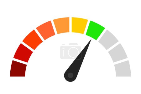 Ilustración de Un indicador de siete divisiones en la ilustración de probadores de velocidad. Internet, descarga, carga de datos, límite de velocidad, coche, ordenador, motor, calidad. Icono vectorial para negocios y publicidad - Imagen libre de derechos
