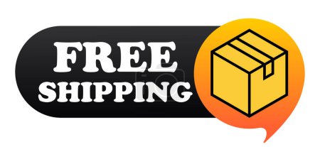 Free shipping with box illustration. Mail, courier, parcel, home, food, goods, order, car, logistics. Vector icon for business and advertising