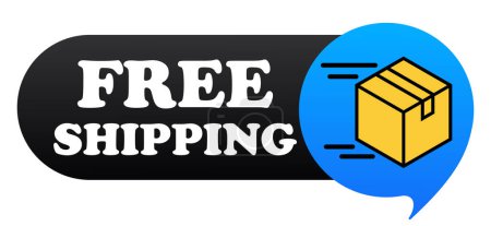 Free shipping with box on blue background illustration. Mail, courier, parcel, home, food, goods, order, car, logistics. Vector icon for business and advertising