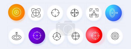 Illustration for Sight icon set. Target, front sight, sniper, aim, optics, gun, shot, shooting, trigger, butt, bullet, rifle, pistol. Neomorphism style. Vector line icon for business and advertising - Royalty Free Image