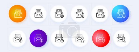 Illustration for Mail icon set. Information, email, tick, minus, cross, mailbox, corporation. Neomorphism style. Vector line icon for business and advertising - Royalty Free Image