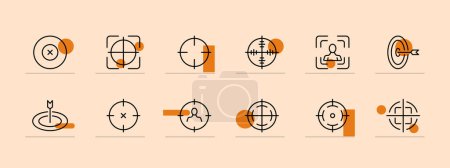 Illustration for Sight icon set. Collimator, military technology, killer, mercenary, military conflict. Pastel color background. Vector line icon for business and advertising - Royalty Free Image