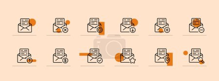Illustration for Messages icon set. Mail, text, cross, tick, GPS, delivery, postal, money, dollar. Pastel color background. Vector line icon for business and advertising - Royalty Free Image
