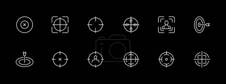 Illustration for Sight icon set. Collimator, military technology, killer, mercenary, military conflict. White line icon on black background. Vector line icon for business and advertising - Royalty Free Image