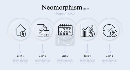 Banking line icon set. Mortgage, calendar, clock, interest, loan, credit card, shield, deposits, security. Neomorphism style. Vector line icon for Business