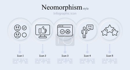 Feedback line icon set. Bad review, monitor, stars, rating, application, comment, emoji, website, phone. Neomorphism style. Vector line icon for Business