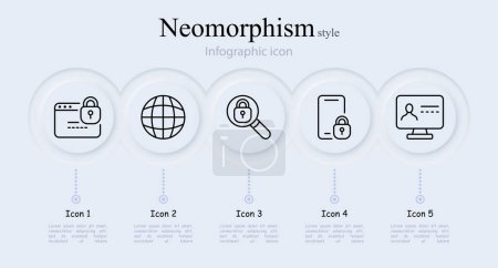 Security line icon set. Website, internet, lock, password, smartphone, monitor, hacker. Neomorphism style. Vector line icon for Business