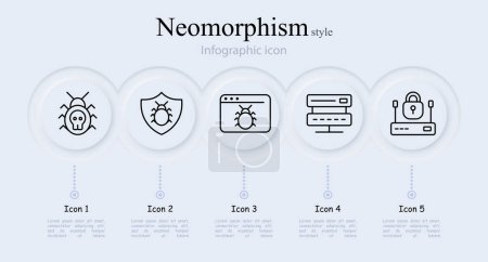 Security line icon set. Website, bug, server, shield, internet, lock, password, smartphone, monitor, hacker. Neomorphism style. Vector line icon for Business