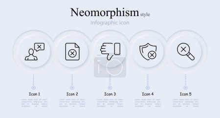 Cancel line icon set. Cross, shield, thumbs down, search, mail, smartphone, monitor, password, verification. Neomorphism style. Vector line icon for Business