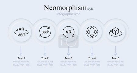 Virtual reality line icon set. VR helmet, Internet, 360 degrees, technology, volume, third space, computer games. Neomorphism style. Vector line icon for Business