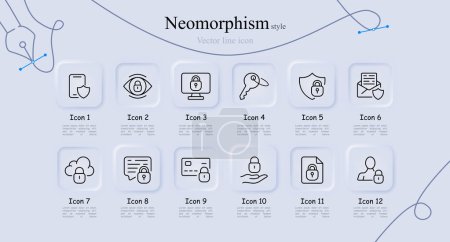 Security line icon set. Website, internet, lock, password, smartphone, monitor, hacker. Neomorphism style. Vector line icon for Business