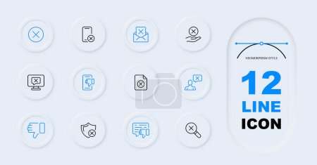 Cancel line icon set. Cross, mail, smartphone, monitor, password, verification. Neomorphism style. Vector line icon for Business