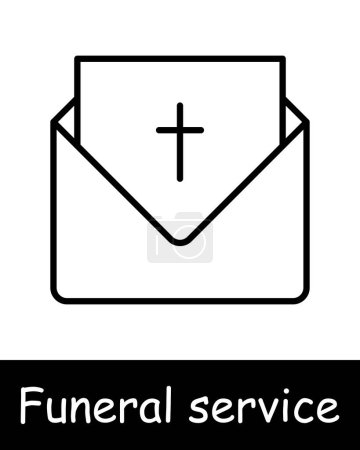 Seth Icon Funeral service. Bible, cross, religion, Christianity, funeral home, letter, envelope, death, grief, sadness, black lines on white background. Burial concept.