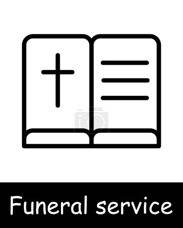 Seth Icon Funeral service. Bible, cross, religion, Christianity, funeral home, book, death, grief, sadness, sadness, binding, black lines on white background. Burial concept.
