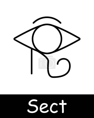 Illustration for Sect set icon. Pentagram, Sigil of Baphomet, sacrifices, Satan, 666, mysticism, eye, paranormal, faith, inverted cross, worship, persuasion, black lines on a white background. Cult concept. - Royalty Free Image