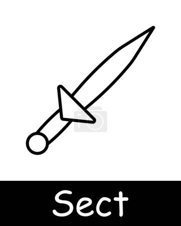 Illustration for Sect set icon. Pentagram, Sigil of Baphomet, sacrifices, Satan, 666, mysticism, paranormal, faith, ritual knife, inverted cross, worship, persuasion, black lines on a white background. Cult concept. - Royalty Free Image