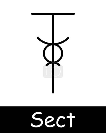 Sektensatz-Symbol. Pentagramm, Sigil of Baphomet, Opfer, Satan, 666, Mystik, Paranormal, Glaube, umgekehrtes Kreuz, Anbetung, Überzeugung, schwarze Linien auf weißem Hintergrund. Kult-Konzept.