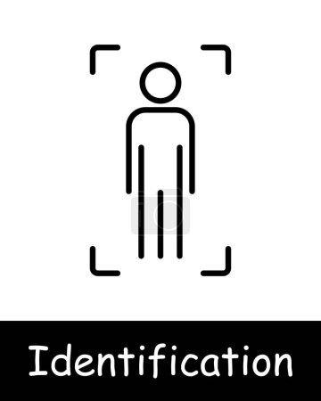 Icône d'identification. Silhouette humaine, contrôle, test, analyse, reconnaissance, balayage, vérification, ADN, signal, analyse, visage, identification faciale, lignes noires sur fond blanc.