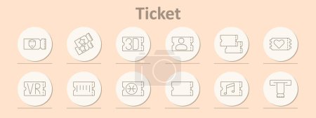 Ticket set icon. Theatre, stars, 3D, identification, love, VR, admission, sports, music, event, access, entertainment.