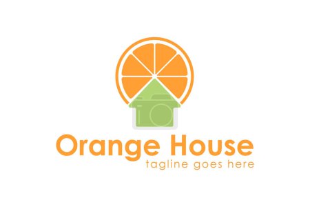 Illustration for Orange House Logo Design Template with orange icon and house. Perfect for business, company, mobile, app, restaurant, etc - Royalty Free Image