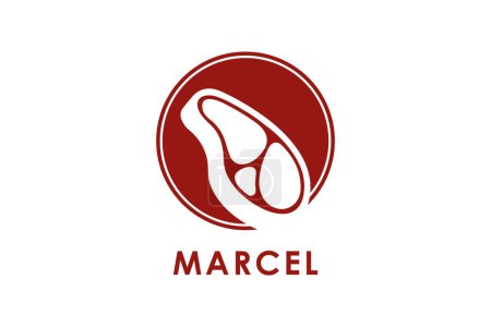 Téléchargez les illustrations : Marcel Meat Logo Design Template with meat icon. Perfect for business, company, mobile, app, restaurant, etc - en licence libre de droit