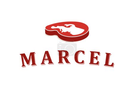 Téléchargez les illustrations : Marcel Meat Logo Design Template with meat icon. Perfect for business, company, mobile, app, restaurant, etc - en licence libre de droit