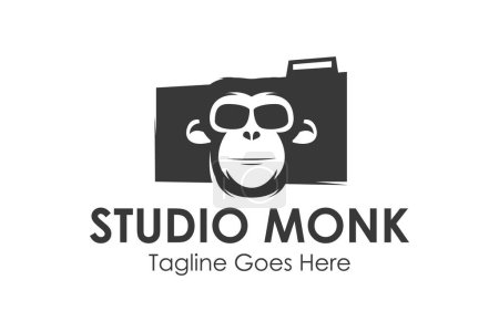 Illustration for Studio Monk Logo Design Template with monk icon and camera. Perfect for business, company, mobile, app, etc - Royalty Free Image