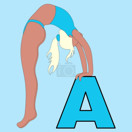 Illustration for Girl yoga pose blue background - Royalty Free Image