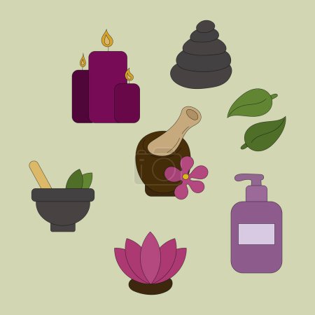 A set of cute hand-drawn relaxation and spa items