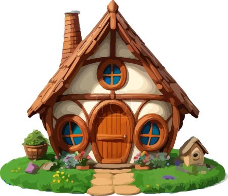 Téléchargez les illustrations : Belle et mignonne maison naine et hobbit. Illustration vectorielle - en licence libre de droit