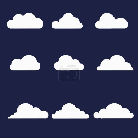 Nube. Impresionante conjunto nublado blanco abstracto aislado sobre fondo azul. Ilustración vectorial. Ilustración vectorial
