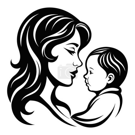 Fantástico y encantador Día de la madre negro estilo de línea de arte. Ilustración vectorial