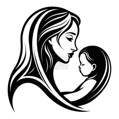 Pretty and lovely Mother day black line style art. Vector illustration