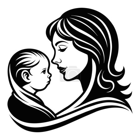Gorgeous and lovely Mother day black line style art. Vector illustration
