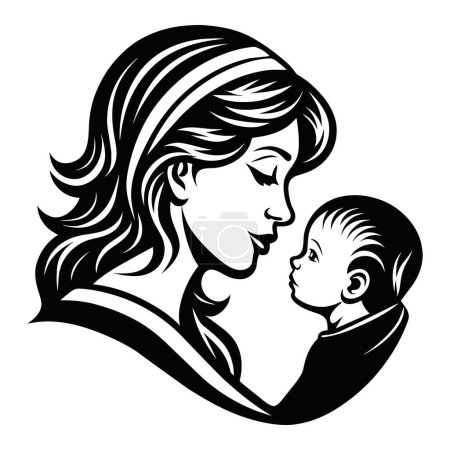 Beautiful Mother day black line style art. Vector illustration