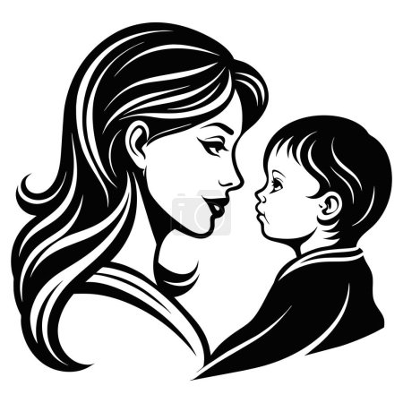 Great and lovely Mother day black line style art. Vector illustration