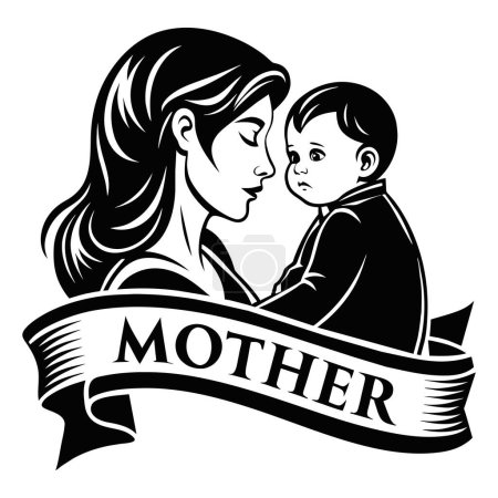 Gorgeous Mother day black line style art. Vector illustration