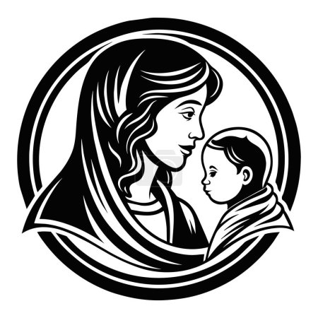Amazing and lovely Mother day black line style art. Vector illustration