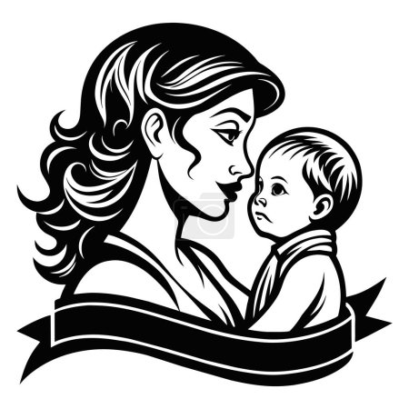 Super and lovely Mother day black line style art. Vector illustration