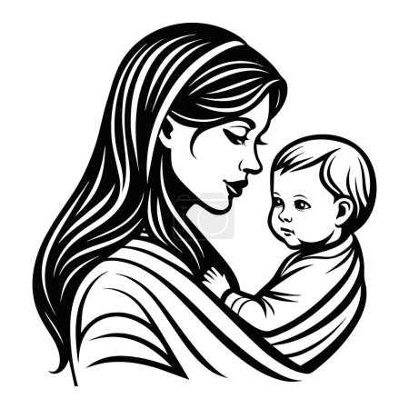 Incredible Mother day black line style art. Vector illustration