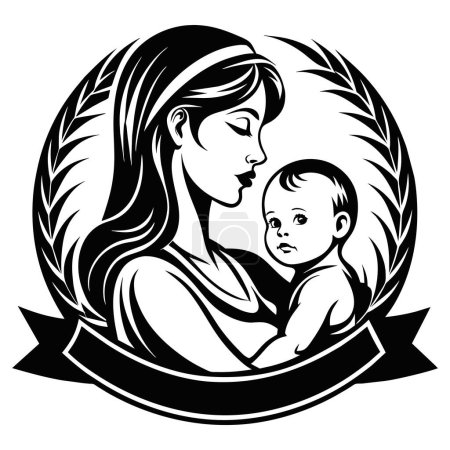 Excellent and lovely Mother day black line style art. Vector illustration