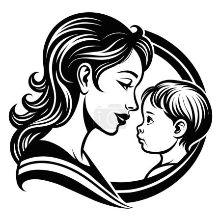 Beautiful and lovely Mother day black line style art. Vector illustration