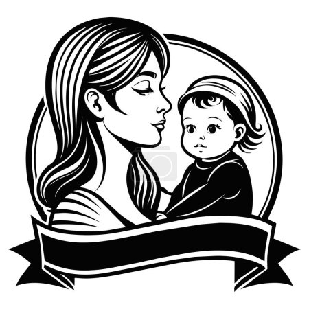 Extraordinary Mother day black line style art. Vector illustration