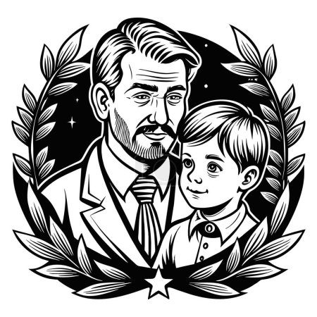 Gorgeous Father day black line style art. Vector illustration