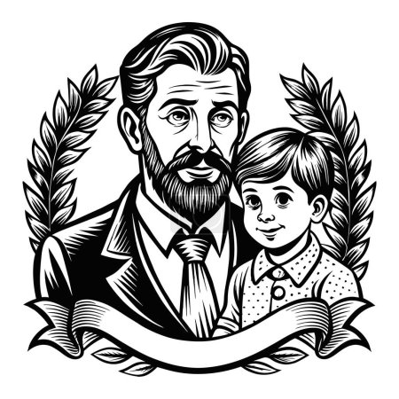Beautiful Father day black line style art. Vector illustration
