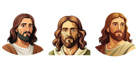  Jesus Christus, vollfarbige grafische Cartoon-Porträts. . Vektorillustration