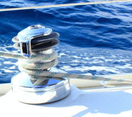 Handle winch for sailboats. Nautical equipment. Equipment for sailing with the wind.